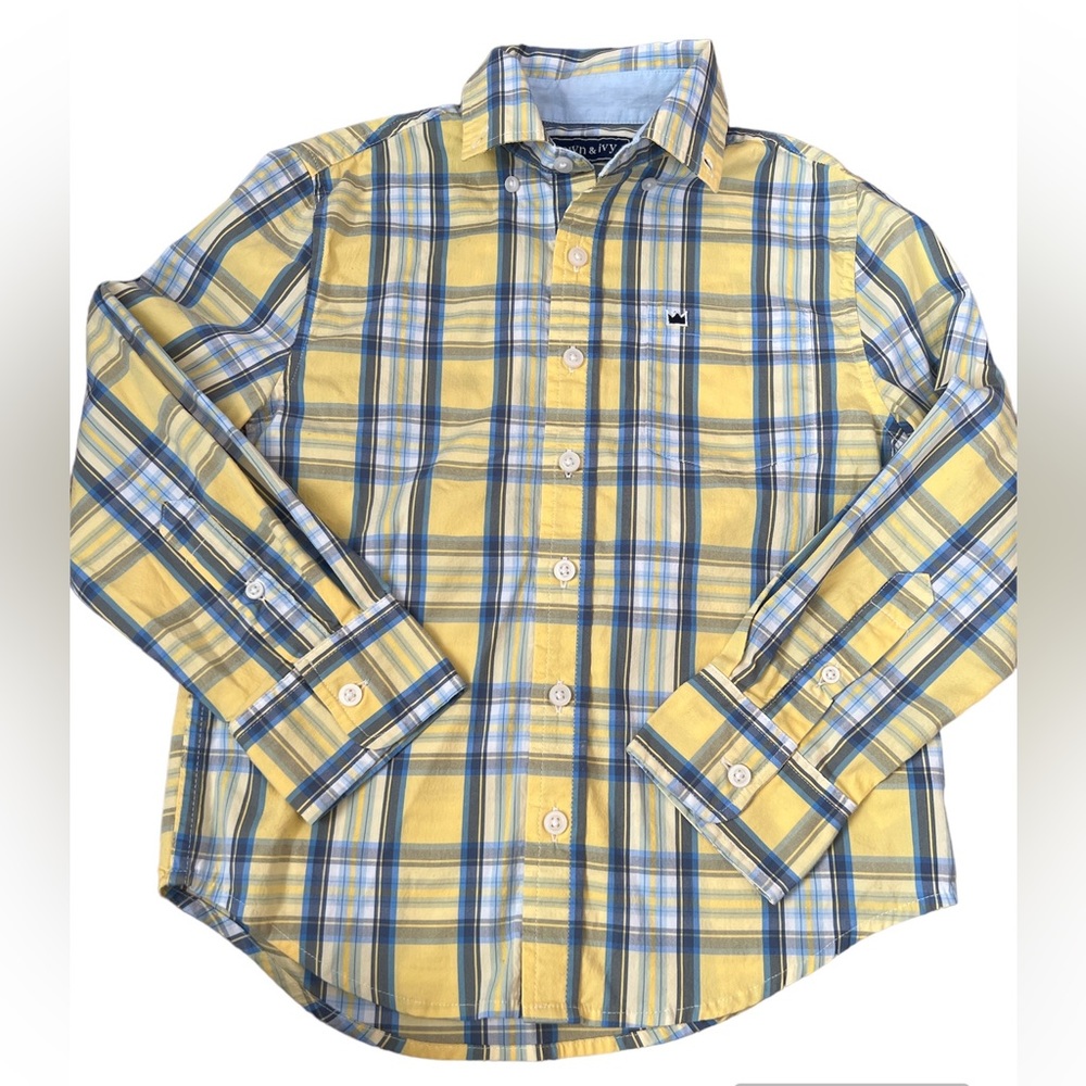 Crown & Ivy Yellow and Blue Plaid Button Down Shirt